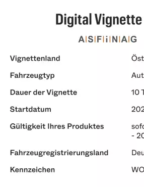 Autopay kaufe einer österreichischen digitale Vignette - Schritt 8 -Überprüfung der Bestellung