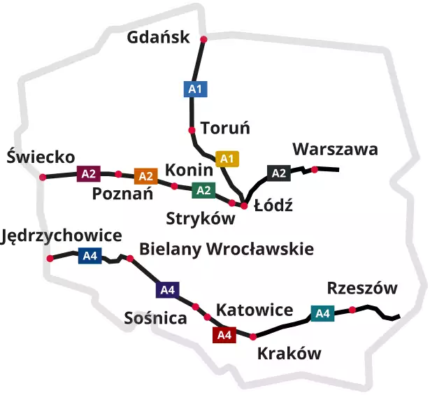 Karte der Autobahnen in Polen