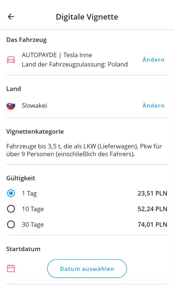 Autopay kaufe elektronische Vignette Slowakei Schritt 3